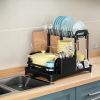 2-Tier Dish Drying Rack For Kitchen Counter Space Saving Rustproof Dish Rack With Drainboard Detachable Kitchen Drainer Organizer Set With Utensil Hol