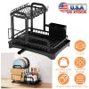 2-Tier Dish Drying Rack For Kitchen Counter Space Saving Rustproof Dish Rack With Drainboard Detachable Kitchen Drainer Organizer Set With Utensil Hol