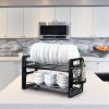 2 Tier Iron Dish Drying Rack Drainboard Set With Large Storage Anti-Rust Dish Drainer Shelf Tableware Holder Cup Holder For Kitchen Counter Storage