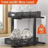 2Pcs Under Sink Organizer 2 Tier Pull Out Cabinet Baskets Storage Shelf Sliding Storage Drawers Rack With 5 Adjustable Height Mesh Baskets For Home Ki