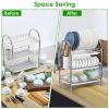 3-Tier Dish Drying Rack Dish Drainer Shelf W/ 3 Drain Trays Chopping Board Rack Utensil Rack Chopsticks Holder For Kitchen Counter Storage