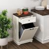 10 Gallon Tilt-Out Trash Cabinet With Drawer, Freestanding Kitchen Garbage Bin Holder & Laundry Hamper For Kitchen, Living Room, Laundry & Balcony
