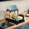 2-Tier Dish Drying Rack For Kitchen Counter Space Saving Rustproof Dish Rack With Drainboard Detachable Kitchen Drainer Organizer Set With Utensil Hol