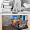 2-Tier Pull Out Under Sink Organizer Cabinet Organizer With Sliding Drawer Tray L-Shaped Slide Out Storage Shelves For Bathroom Kitchen Cabinet