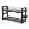 2 Tier Iron Dish Drying Rack Drainboard Set With Large Storage Anti-Rust Dish Drainer Shelf Tableware Holder Cup Holder For Kitchen Counter Storage