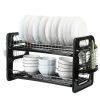 2 Tier Iron Dish Drying Rack Drainboard Set With Large Storage Anti-Rust Dish Drainer Shelf Tableware Holder Cup Holder For Kitchen Counter Storage