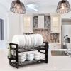 2 Tier Iron Dish Drying Rack Drainboard Set With Large Storage Anti-Rust Dish Drainer Shelf Tableware Holder Cup Holder For Kitchen Counter Storage