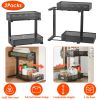 2Pcs Under Sink Organizer 2 Tier Pull Out Cabinet Baskets Storage Shelf Sliding Storage Drawers Rack With 5 Adjustable Height Mesh Baskets For Home Ki