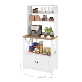 White Modern Farmhouse Baker's Rack Kitchen Shelving Unit Storage Cabinet