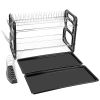 2 Tier Iron Dish Drying Rack Drainboard Set With Large Storage Anti-Rust Dish Drainer Shelf Tableware Holder Cup Holder For Kitchen Counter Storage
