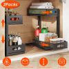 2Pcs Under Sink Organizer 2 Tier Pull Out Cabinet Baskets Storage Shelf Sliding Storage Drawers Rack With 5 Adjustable Height Mesh Baskets For Home Ki