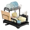 2-Tier Dish Drying Rack For Kitchen Counter Space Saving Rustproof Dish Rack With Drainboard Detachable Kitchen Drainer Organizer Set With Utensil Hol