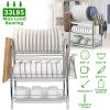 3-Tier Dish Drying Rack Dish Drainer Shelf W/ 3 Drain Trays Chopping Board Rack Utensil Rack Chopsticks Holder For Kitchen Counter Storage