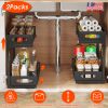 2Pcs Under Sink Organizer 2 Tier Pull Out Cabinet Baskets Storage Shelf Sliding Storage Drawers Rack With 5 Adjustable Height Mesh Baskets For Home Ki