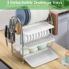 3-Tier Dish Drying Rack Dish Drainer Shelf W/ 3 Drain Trays Chopping Board Rack Utensil Rack Chopsticks Holder For Kitchen Counter Storage