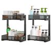 2Pcs Under Sink Organizer 2 Tier Pull Out Cabinet Baskets Storage Shelf Sliding Storage Drawers Rack With 5 Adjustable Height Mesh Baskets For Home Ki