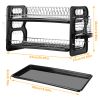 2 Tier Iron Dish Drying Rack Drainboard Set With Large Storage Anti-Rust Dish Drainer Shelf Tableware Holder Cup Holder For Kitchen Counter Storage