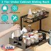2 Tier Under Sink Organizers Pull Out Under Cabinet Basket Storage Shelf Sliding Drawer For Kitchen Bathroom