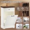 10 Gallon Tilt-Out Trash Cabinet With Drawer, Freestanding Kitchen Garbage Bin Holder & Laundry Hamper For Kitchen, Living Room, Laundry & Balcony
