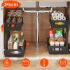 2Pcs Under Sink Organizer 2 Tier Pull Out Cabinet Baskets Storage Shelf Sliding Storage Drawers Rack With 5 Adjustable Height Mesh Baskets For Home Ki