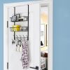 Over The Door Hooks Organizer Door Towel Rack Hanger 5 Hooks With 2 Metal Baskets For Bathroom Bedroom Kitchen Storage Shelf