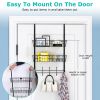 Over The Door Hooks Organizer Door Towel Rack Hanger 5 Hooks With 2 Metal Baskets For Bathroom Bedroom Kitchen Storage Shelf