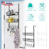 Over The Door Hooks Organizer Door Towel Rack Hanger 5 Hooks With 2 Metal Baskets For Bathroom Bedroom Kitchen Storage Shelf