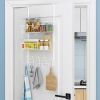 Over The Door Hooks Organizer Door Towel Rack Hanger 5 Hooks With 2 Metal Baskets For Bathroom Bedroom Kitchen Storage Shelf