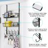 Over The Door Hooks Organizer Door Towel Rack Hanger 5 Hooks With 2 Metal Baskets For Bathroom Bedroom Kitchen Storage Shelf