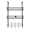 Over The Door Hooks Organizer Door Towel Rack Hanger 5 Hooks With 2 Metal Baskets For Bathroom Bedroom Kitchen Storage Shelf