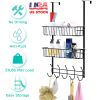 Over The Door Hooks Organizer Door Towel Rack Hanger 5 Hooks With 2 Metal Baskets For Bathroom Bedroom Kitchen Storage Shelf